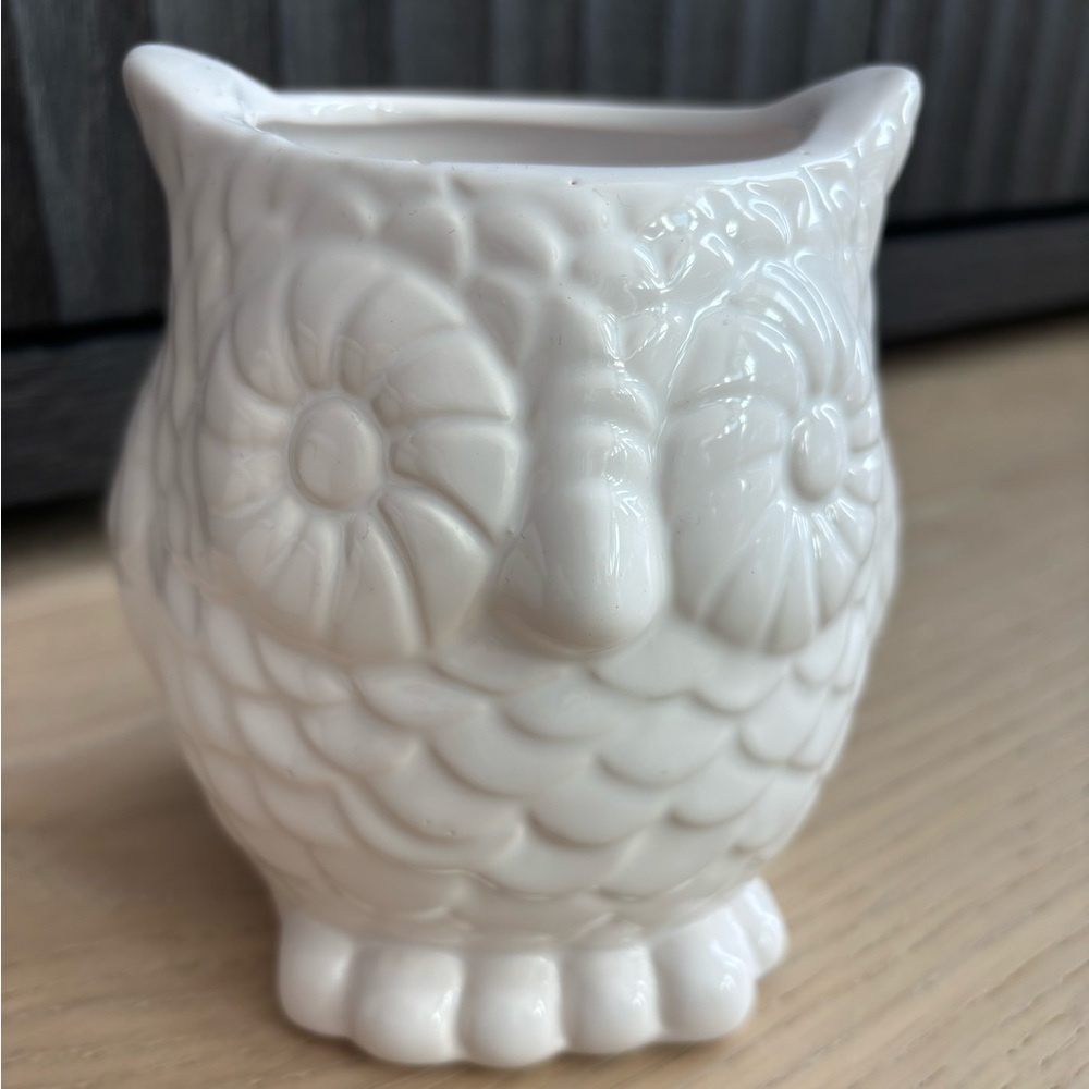 White Ceramic Owl Planter/ vase